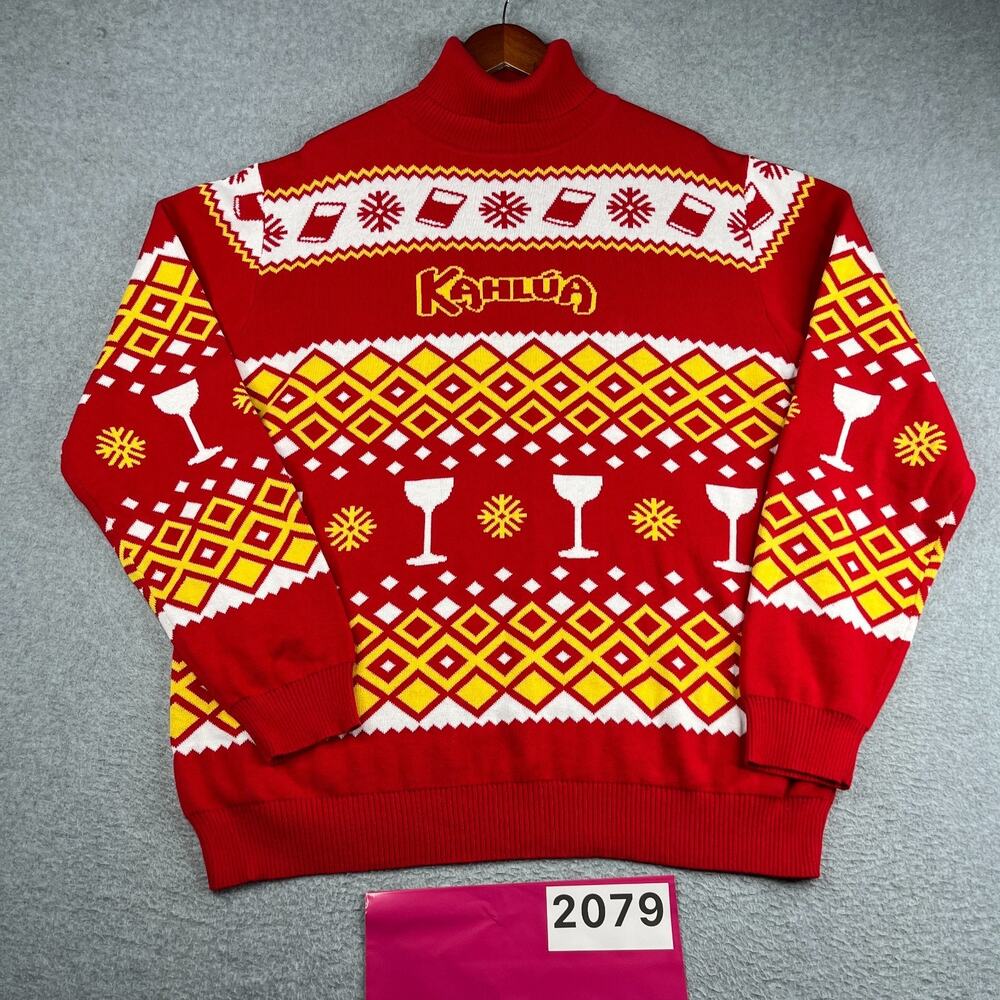 Kahlua Christmas Print Turtleneck Sweater Colorful Knit Party Fun Men 2XL Cotton